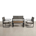 Wicker Patio Conversation Set Built to Last Outdoors, Acacia Wood Table, Iron Frame, Grey Cushions