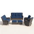 Outdoor Patio Furniture Set Built for All-Weather Gatherings, 6-Piece Conversation Set, Blue Cushions, Steel Frame