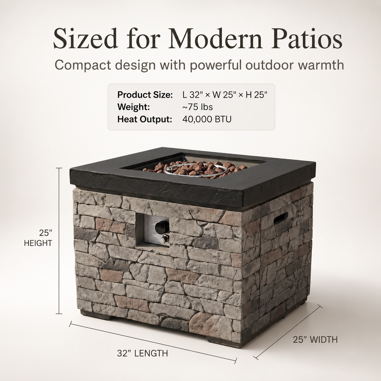 32-Inch Propane Fire Pit Table with Hidden Tank Storage