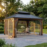 12' X 14' Wood Gazebo, Outdoor Hardtop Gazebo with Wood Posts and Galvanized Steel Doule Roof, Wooden Frame Gazebos with Netting and Curtains for Patio, Backyard, Deck Garden — Studio Shot