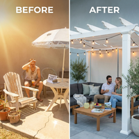 120"L X 120"W X 108"H Vinyl Malibu Canopy Pergola, White, VA42057 — Before & After