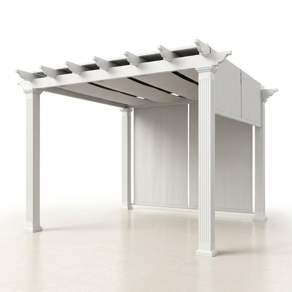 120"L X 120"W X 108"H Vinyl Malibu Canopy Pergola, White, VA42057 — Studio Shot