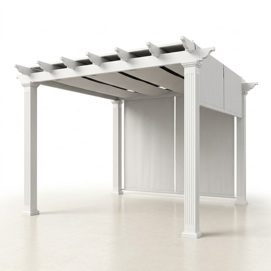 120"L X 120"W X 108"H Vinyl Malibu Canopy Pergola, White, VA42057 — Studio Shot
