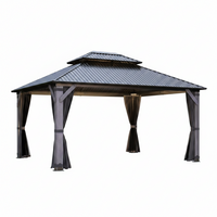 Wood Gazebo Built for Year-Round Outdoor Use, 12x14 Cedar Frame, Steel Double Roof, Netting & Curtains