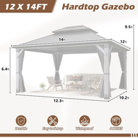 Wood Gazebo Built for Year-Round Outdoor Use, 12x14 Cedar Frame, Steel Double Roof, Netting & Curtains