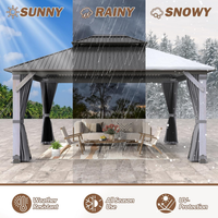 Wood Gazebo Built for Year-Round Outdoor Use, 12x14 Cedar Frame, Steel Double Roof, Netting & Curtains