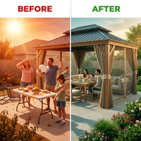 14 Ft. X 22 Ft. Double Galvanized Steel Roof Aluminum Wood-Looking Frame Outdoor Patio Hardtop Gazeb — Before & After