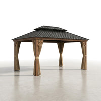 14 Ft. X 22 Ft. Double Galvanized Steel Roof Aluminum Wood-Looking Frame Outdoor Patio Hardtop Gazeb — Studio Shot