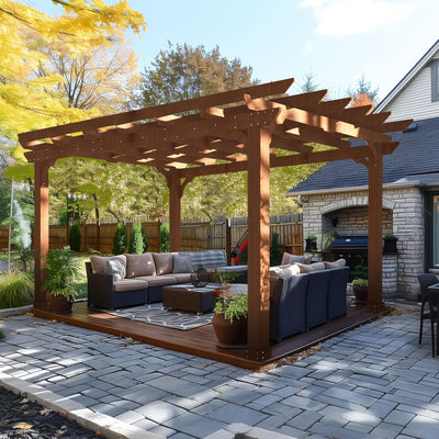 Cedar Wood Pergola with Slatted Trellis Roof – 10' × 12'
