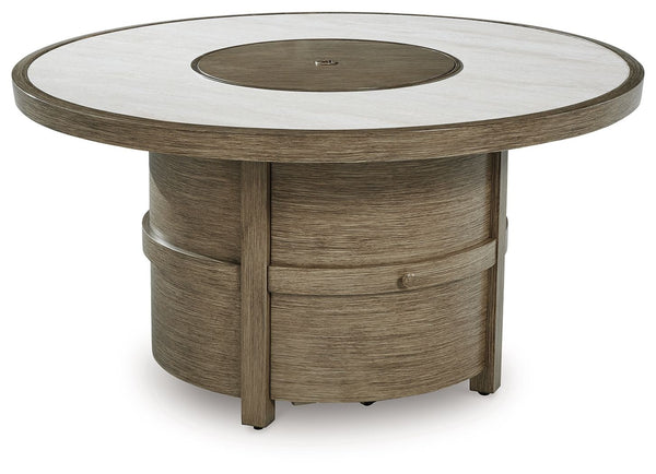 Round Gas Fire Pit Table – 48-Inch Sintered Stone, Beige