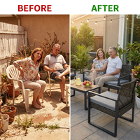 4-Piece Wicker Patio Conversation Set with Cushion, Outdoor Patio Furniture Set with Wood Table Top-Grey Cushions — Before & After