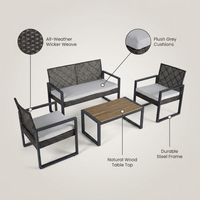 4-Piece Wicker Patio Conversation Set with Cushion, Outdoor Patio Furniture Set with Wood Table Top-Grey Cushions — infographic