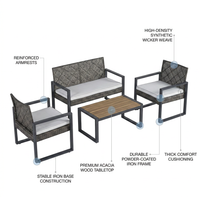 4-Piece Wicker Patio Conversation Set with Cushion, Outdoor Patio Furniture Set with Wood Table Top-Grey Cushions — How It Works