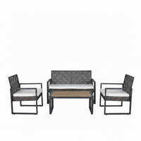 Wicker Patio Conversation Set Built to Last Outdoors, Acacia Wood Table, Iron Frame, Grey Cushions