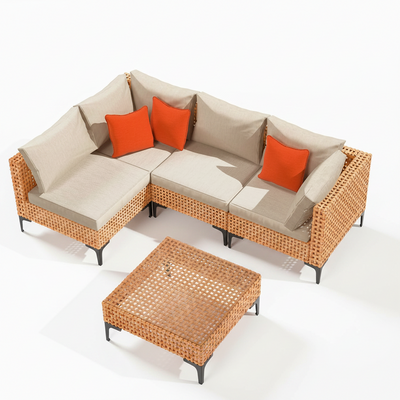 5-Piece Modular PE Wicker Patio Sectional Set with Table