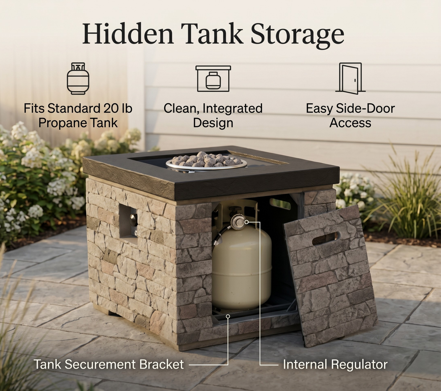 32-Inch Propane Fire Pit Table with Hidden Tank Storage
