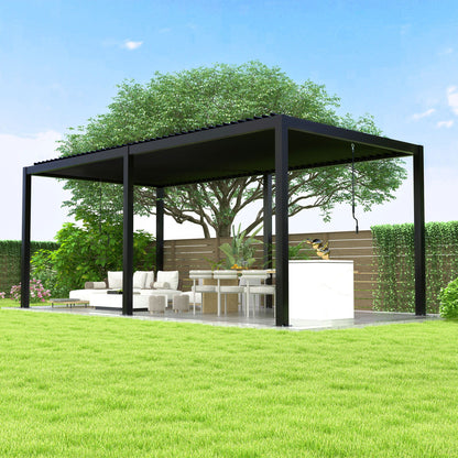 Louvered Pergola with Aluminum Frame & Steel Roof – Black