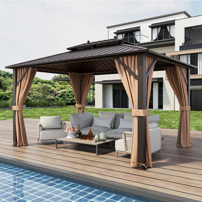 Hardtop Gazebo with Double Steel Roof – 10' × 13', Coffee