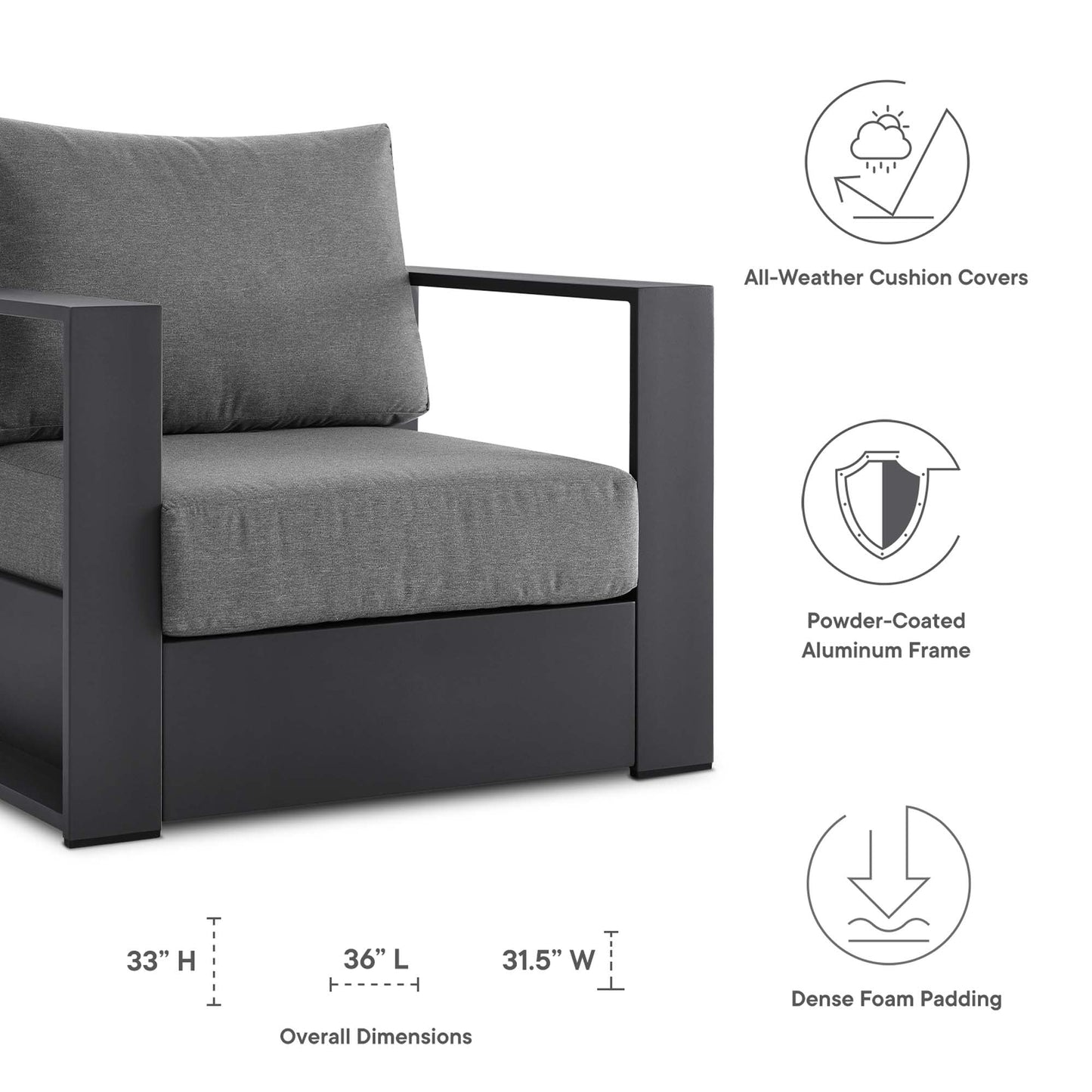 4-Piece Aluminum Patio Conversation Set – Modway Tahoe