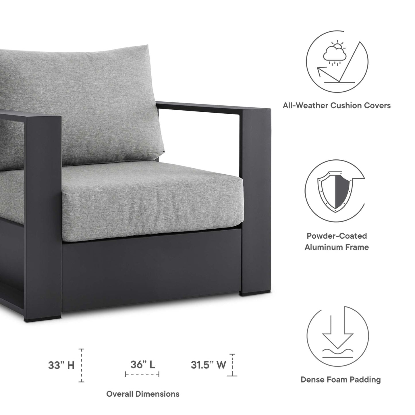 4-Piece Aluminum Patio Conversation Set – Modway Tahoe