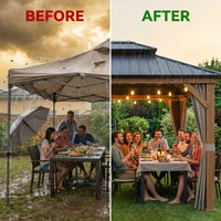 Outdoor Hardtop Gazebo Built to Create Year-Round Entertainment Space, 14x22 Ft, Galvanized Steel Roof, Aluminum Frame — Before & After