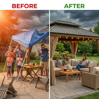 Outdoor Hardtop Gazebo Built to Create Year-Round Entertainment Space, 14x22 Ft, Galvanized Steel Roof, Aluminum Frame — Before & After