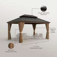 Outdoor Hardtop Gazebo Built to Create Year-Round Entertainment Space, 14x22 Ft, Galvanized Steel Roof, Aluminum Frame — infographic