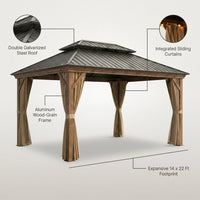 Outdoor Hardtop Gazebo Built to Create Year-Round Entertainment Space, 14x22 Ft, Galvanized Steel Roof, Aluminum Frame — infographic