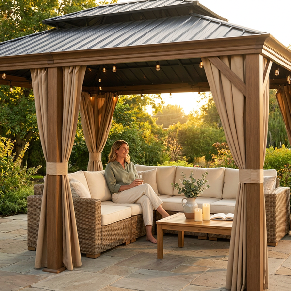 Outdoor Hardtop Gazebo Built to Create Year-Round Entertainment Space, 14x22 Ft, Galvanized Steel Roof, Aluminum Frame