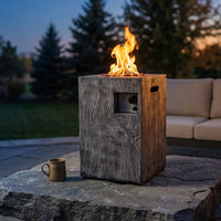 Outdoor Propane Fire Pit, 30000 BTU Column Propane Fire Pit, Wood-Look Surface — Studio Shot