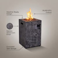 Outdoor Propane Fire Pit, 30000 BTU Column Propane Fire Pit, Wood-Look Surface — infographic