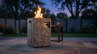 Outdoor Propane Fire Pit, 30000 BTU Column Propane Fire Pit, Wood-Look Surface — Lifestyle
