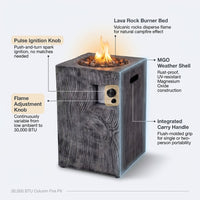 Outdoor Propane Fire Pit, 30000 BTU Column Propane Fire Pit, Wood-Look Surface — How It Works