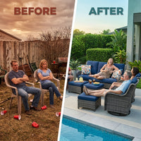 Patio Furniture Set 6-Piece Outdoor Patio Conversation Set with Blue Cushions Lawn Furniture — Before & After