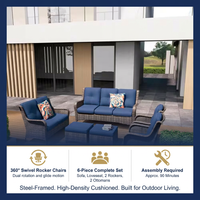 Patio Furniture Set 6-Piece Outdoor Patio Conversation Set with Blue Cushions Lawn Furniture — Results & Stats