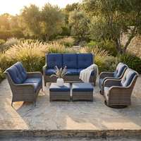 Patio Furniture Set 6-Piece Outdoor Patio Conversation Set with Blue Cushions Lawn Furniture — Studio Shot