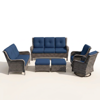 Patio Furniture Set 6-Piece Outdoor Patio Conversation Set with Blue Cushions Lawn Furniture — Studio Shot