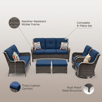 Patio Furniture Set 6-Piece Outdoor Patio Conversation Set with Blue Cushions Lawn Furniture — infographic