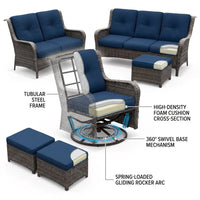Patio Furniture Set 6-Piece Outdoor Patio Conversation Set with Blue Cushions Lawn Furniture — How It Works