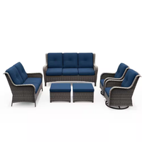 Outdoor Patio Furniture Set Built for All-Weather Gatherings, 6-Piece Conversation Set, Blue Cushions, Steel Frame