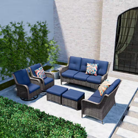 Outdoor Patio Furniture Set Built for All-Weather Gatherings, 6-Piece Conversation Set, Blue Cushions, Steel Frame