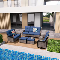 Outdoor Patio Furniture Set Built for All-Weather Gatherings, 6-Piece Conversation Set, Blue Cushions, Steel Frame