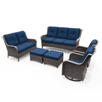 Outdoor Patio Furniture Set Built for All-Weather Gatherings, 6-Piece Conversation Set, Blue Cushions, Steel Frame