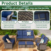 Outdoor Patio Furniture Set Built for All-Weather Gatherings, 6-Piece Conversation Set, Blue Cushions, Steel Frame