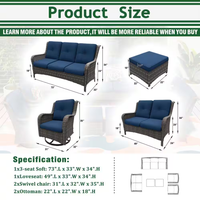 Outdoor Patio Furniture Set Built for All-Weather Gatherings, 6-Piece Conversation Set, Blue Cushions, Steel Frame