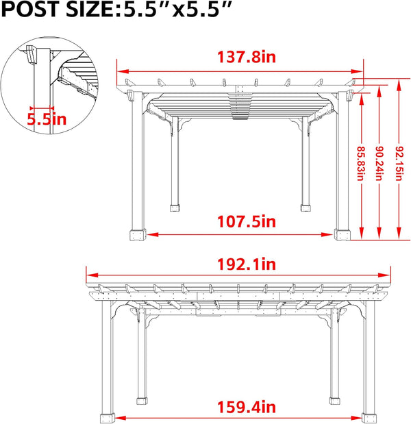 Cedar Wood Pergola Kit with Ground Stakes – 12' × 16'