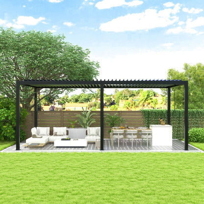 Louvered Pergola with Aluminum Frame & Steel Roof – Black