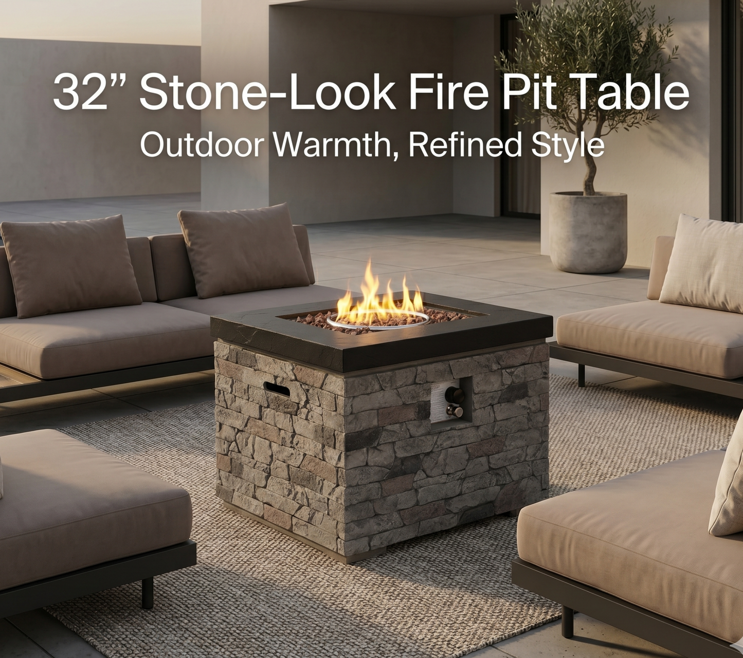32-Inch Propane Fire Pit Table with Hidden Tank Storage