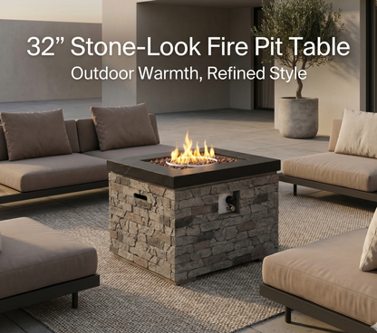 32-Inch Propane Fire Pit Table with Hidden Tank Storage