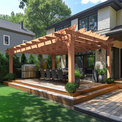 Cedar Wood Pergola Kit with Ground Stakes – 12' × 16'